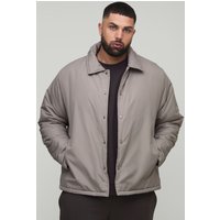 Plus Regular Fit Padded Collared Coach Jacket, Beige
