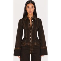 Petite Brown Long Sleeve Fitted Denim Shirt