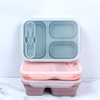 Dishwasher Microwave Safe 3 Compartment Customized 1000ml BPA FREE Silicone Foldable Lunch Bento Box for Kids Adult