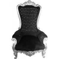 Casa Padrino Barock Thron Sessel Majestic Schwarz/Silber mit Bling Bling Glitzersteinen - Riesensessel -Thron Stuhl Tron