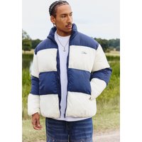 Oversized Colour Block Panelled Puffer Jacket, Navy