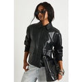 Faux Leather Bomber Jacket, Negro