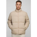 Tall Regular Fit Funnel Neck Puffer Jacket In Stone, Beige