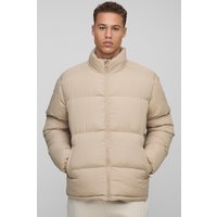 Tall Regular Fit Funnel Neck Puffer Jacket In Stone, Beige