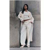 Ecru Wool Look Double Breasted Oversized Maxi Coat