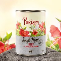 Purizon Lattina singola 400 g Umido cane - NUOVO: Single Meat Manzo con fiori di ibisco