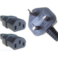 Connekt Gear Black 10A UK Mains Plug Top to 2 x IEC C13 Female Dual Splitter Power Cable - 2 Meter