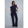 Womens Ribbed Boxy Side Split Lounge Set - black - M/L, Black