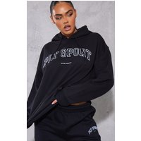 PLT Black Sport Print Oversized Hoodie