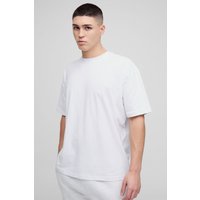 Camiseta Oversize Con Bordado De Firma Bm Y Cuello De Caja, Blanco