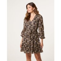 Button Up Belted Chiffon Mini Dress - 8 / BLACK