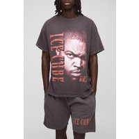 Conjunto De Pantalón Corto Y Camiseta Oversize Con Estampado De Ice Cube Color Chocolate, Brown