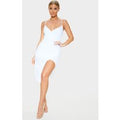 Lauriell White Wrap Front Crepe Midi Dress