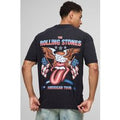 Black Oversized Extended Neck The Rolling Stones Acid Wash License T-Shirt, Negro