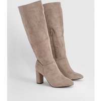 Botas Por La Rodilla De Holgura Ancha Con Tacón Grueso, Beige