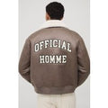 Man Oversized Washed Pu Borg Collared Bomber Jacket, Brown