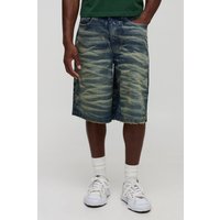 Regular Fit Crinkle Tinted Denim Jorts, Verde