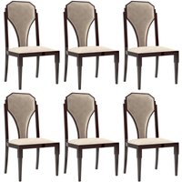 Casa Padrino luxury Art Deco dining chair set beige / dark brown / silver 55 x 55 x H. 110 cm - Noble kitchen chairs set of 6 - Art Deco Dining Room Furniture