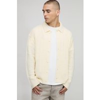 Boxy Fit Brushed Knitted Shirt, Cream