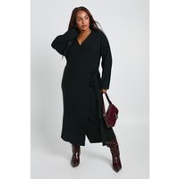 Vestido Jersey Plus Cruzado De Canalé Mixto, Negro