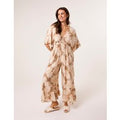 Printed Leaf Wide Leg Jumpsuit - S/M / MOCHA