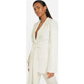 Americana De Traje Estilo Obi Con Nudo En La Cintura, Blanco