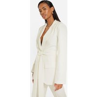 Americana De Traje Estilo Obi Con Nudo En La Cintura, Blanco