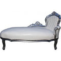 Casa Padrino Barock Chaiselongue WeiÃ/Silber Lederoptik