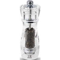 The Vittel 16 cm pepper mill has a pure and slender profile. Chrome accents enhance the transparency of the mill. Vittel