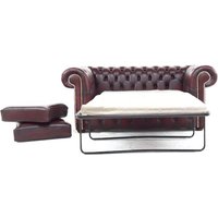Chesterfield 2 Seater Sofa Bed Antique Oxblood Red Real Leather