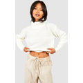 Jersey Crop De Cuello Vuelto Y Punto Inglés, Blanco