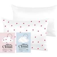 Silver Cloud Heart Print & White Satin Pillowcase Twinpack