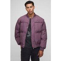 Oversized Fit Pleated Panel Bomber Jacket, Purple