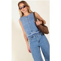 Mid Blue Wash Round Neck Sleeveless Boxy Denim Top