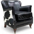 Vintage Black Leather &amp; Cowhide Tub Chair | Rustic Western Accent Armchair