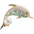 Dolphin Pearl Crystal Brooch