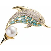 Dolphin Pearl Crystal Brooch