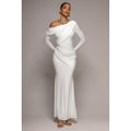 Goddiva Off Shoulder Gathered Panel Soft Touch Maxi Dress - White