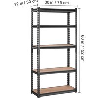 Heavy Duty 5-Tier Adjustable Metal Storage Shelving 2000 lbs, 30"x12"x60" Black Rack for Garage Kitchen Pantry Basement