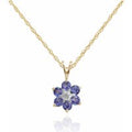 Floral Round Tanzanite & Diamond Cluster Pendant in 9ct Yellow Gold