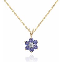 Floral Round Tanzanite & Diamond Cluster Pendant in 9ct Yellow Gold