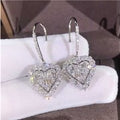 Sterling Silver Heart Crystal Drop Earrings - Lightweight, Romantic, Polished Finish | Wowcher