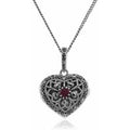 Art Nouveau Style Round Ruby & Marcasite Silver Heart Necklace