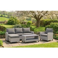 Stockholm Rattan Grey 4 Seater Garden Chaise Lounge Set with Armchair