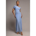 Goddiva Asymmetric Neck Gathered Waist Maxi Dress - Blue