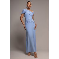Goddiva Asymmetric Neck Gathered Waist Maxi Dress - Blue