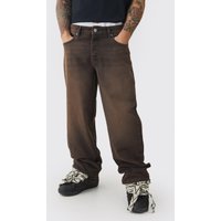 Vaqueros Holgados Marrones Sin Tratar Con Cintura Elástica Doble, Brown