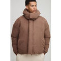 Oversized Boxy Peached Nylon Extreme Heavy Padded Funnel Neck Hooded Puffer Coat, Brown