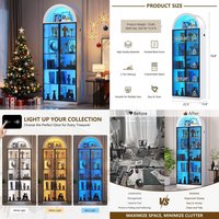 Arched Display Cabinet with Doors, 76 Tall Curio Cabinet with Adjustable Shelves 3 Colors LED Lights, 6 Tier Display Case for C
