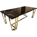 Casa Padrino luxury Art Deco dining table dark brown / gold 220 x 110 x H. 77 cm - Noble dining room table with glass top - Art Deco dining room furniture
